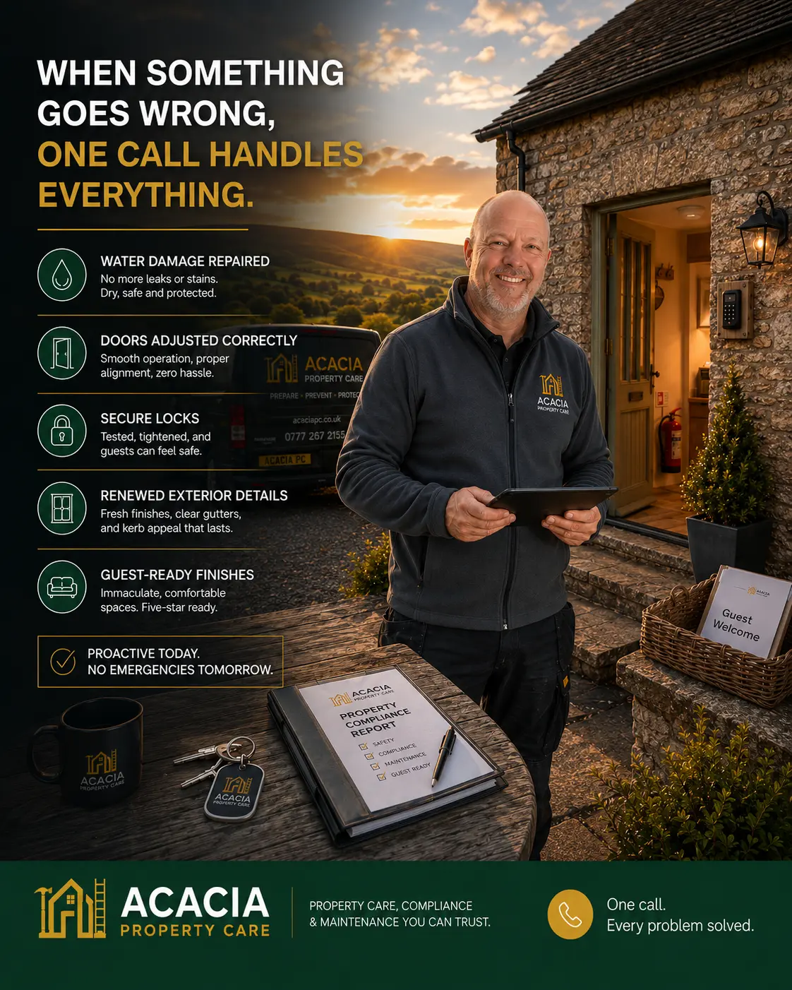 When something goes wrong, one call handles everything. Acacia Property Care