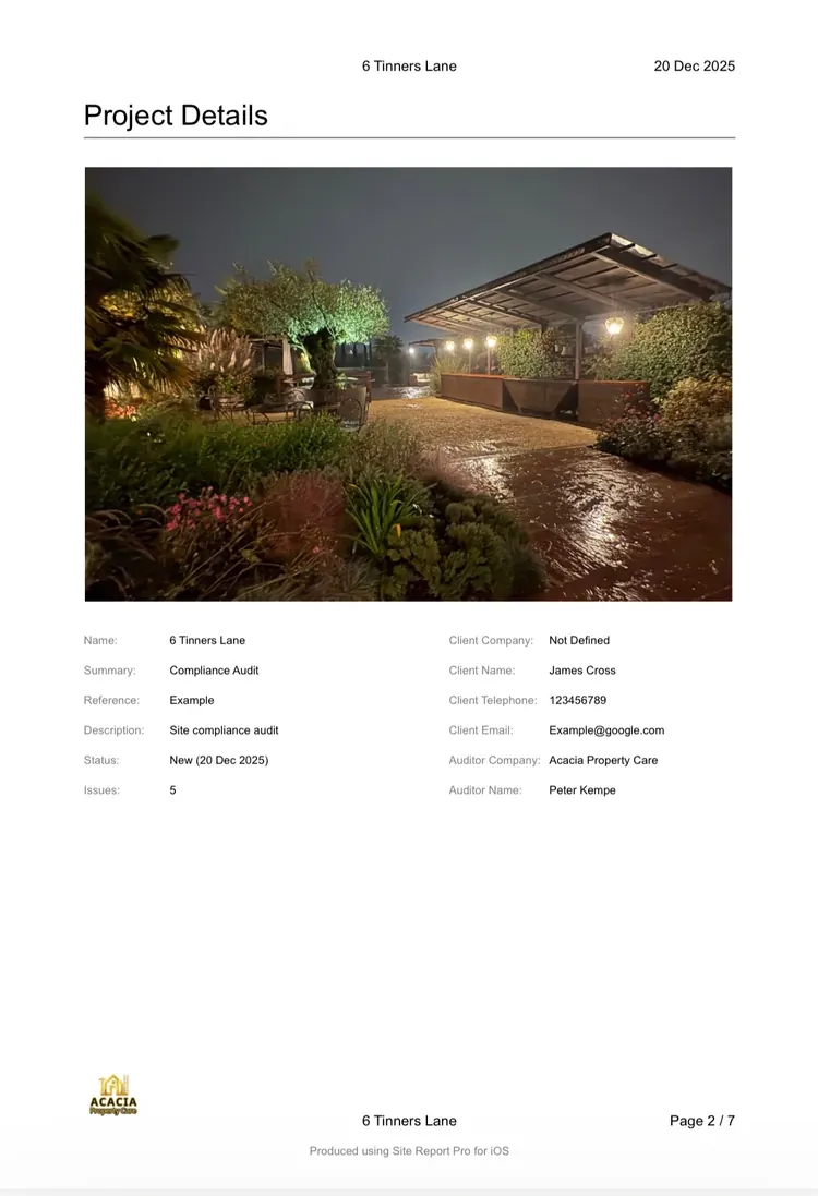 Example Compliance Check summary page (illustrative)